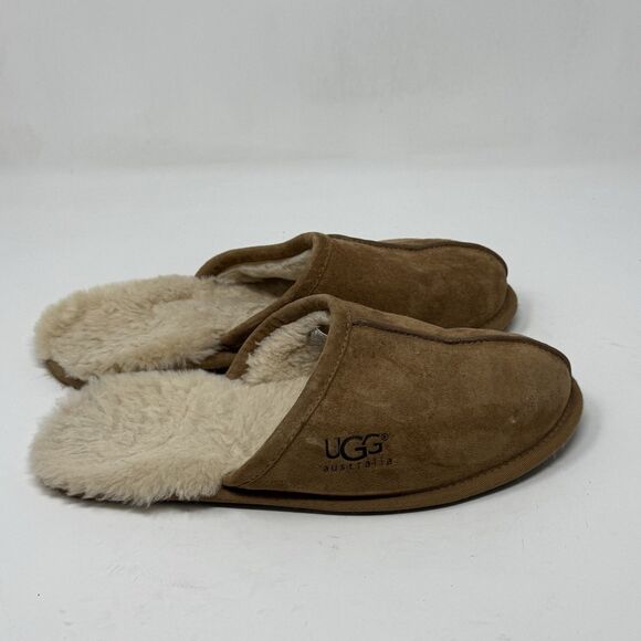 UGG Scuff Slippers Mens 11 Chestnut Brown Suede Shearling Slip On Comfort 5776 main image 7